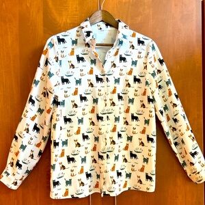 CATS! CATS! CATS!  Long-sleeve, collared blouse, size M